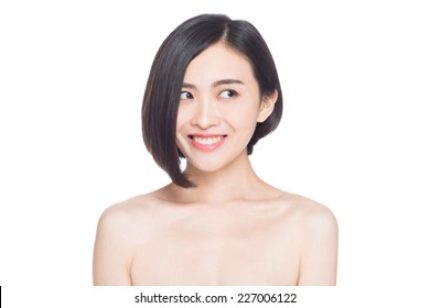 Chinese Woman Facial Expressions, White Background