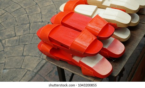 Chinese Wooden Clogs At The Market