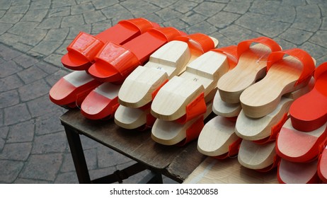 Chinese Wooden Clogs At The Market