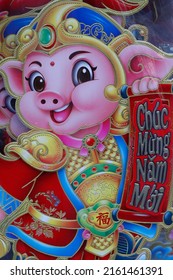 Chinese year of the pig.  New Year pig ornaments for sale  in Cholon.  Ho Chi Minh city. Vietnam. 
