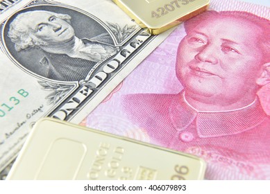 Chinese Yuan / US Dollar / Gold Bullion. A Concept Of China As The US Largest Foreign Creditor Which Held Trillions In US Treasuries, Reflecting The Dramatic Expansion Of Beijing's Economic Influence.