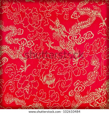 Chinese's style red cloth, dragon and treetop pattern