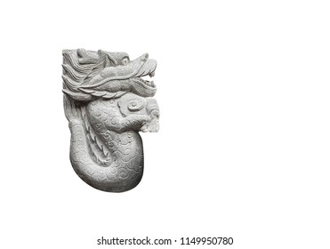 Chinese-style dragon statue throws water on white background and clipping path.
