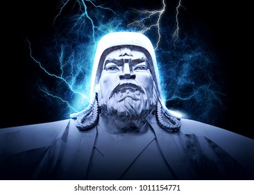 Chinggis Khan Monument On Dark Background