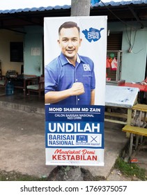 Chini, Pahang, Malaysia: 4th July 2020- View Of People's Banner Hanging On Tree Who Representing Barisan Nasional Party