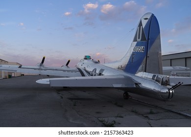 Chino Airport, California, USA - May 17, 2022: image of B-17G Flying Fortress 'Sentimental Journey' shown park at dawn. Registration number, N9323Z.