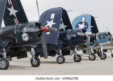 Chino, USA - May 7 2017: Aircraft Parked On Display During Planes Of Fame Air Show In Chino Airport.