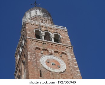 Chioggia, Cathedral Of Santa Maria Bell Tower In Romanesque Style With Zuanne Miller Clock