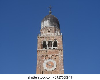 Chioggia, Cathedral Of Santa Maria Bell Tower In Romanesque Style With Zuanne Miller Clock