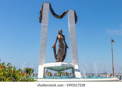 Chipiona, Cadiz, Spain - June 13, 2021: Rocío Jurado Monument Famous Andalusian Cantaora  In Chipiona, Cadiz, Andalusia, Spain