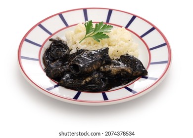 Chipirones En Su Tinta, Small Squid Cooked In Black Ink, Spanish Basque Cuisine