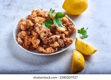 Chipirones freied (fried fried squid), typical Spanish tapas
