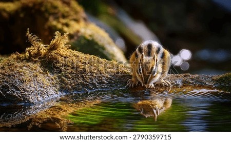 Chipmunk Drinking Water From Stream