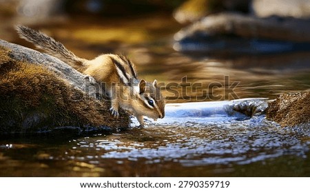 Chipmunk Drinking Water From Stream