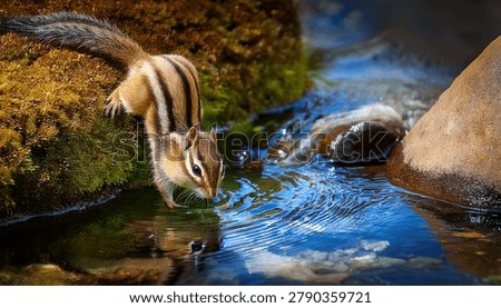 Chipmunk Drinking Water From Stream