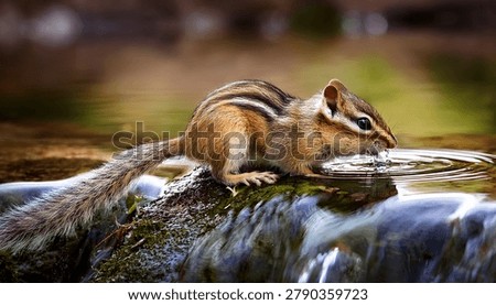 Chipmunk Drinking Water From Stream