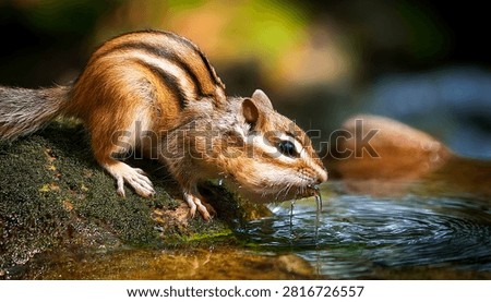 Chipmunk Drinking Water From Stream
