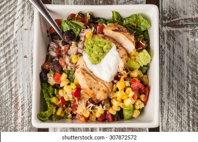 Chipotle Seasoned Homemade Chicken And Rice Bowl Top View