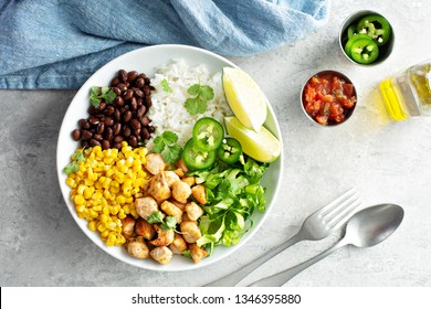 Chipotle Spicy Chicken Lunch Bowl With Rice Corn, Beans, Rice And Jalapenos