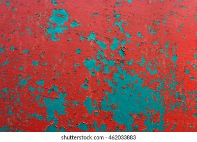 chipped peeling paint, red and green grunge background texture
