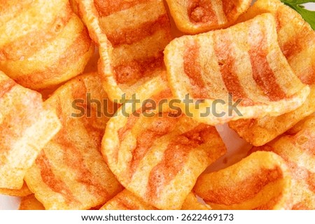 Chips bacon crispy rashers corn snacks fast food natural food fresh dish on the table rustic food top view copy space