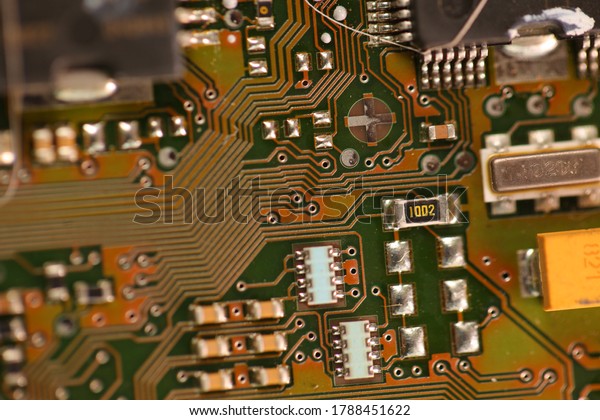 chips on the board of a car computer. \
Russia, Moscow,2020