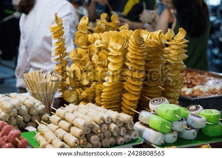 Chips and rolls on skewers at a night market in the old quarter of hanoi, vietnam, indochina, southeast asia, asia Stock photo © 