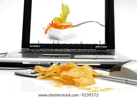 Chips and Salad. Snack in the office Stock foto © 