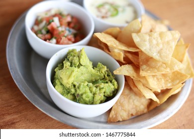 Chips, Salsa, Guac, And Queso Appetizer