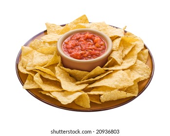 Chips & Salsa Isolated On A White Background With A Clipping Path.