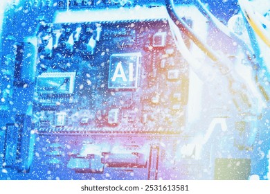 chipset illumination on the computer mainboard. The concept of computer, hardware, futuristic, electronics and technology.