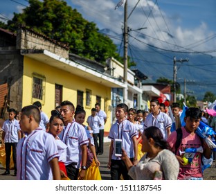 Chiquimulilla Guatemala 09/15/2019 Latin School Walking In Guatemalan Parade