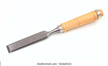 Chisel hand tool closeup isolated on white background