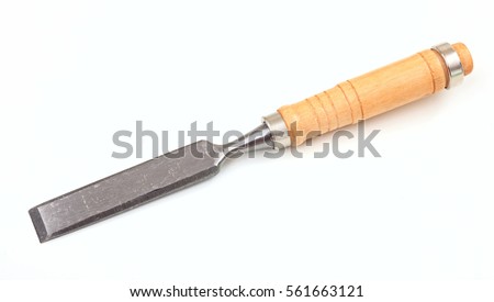 Chisel hand tool closeup isolated on white background