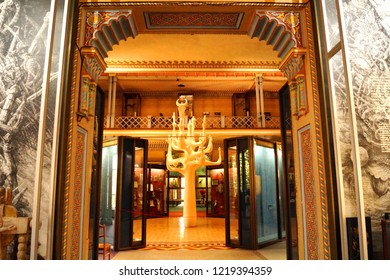 Chisinau, MOLDOVA - August 24, 2018: Inside View Of National Museum Of Ethnography And Natural History With Abstract Art, Multicolored Walls And Ceiling