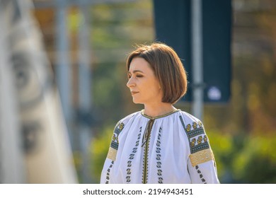 Chisinau, Moldova - August 27, 2022: The President Of The Republic Of Moldova Maia Sandu