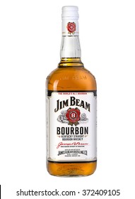 CHISINAU, MOLDOVA - December 25, 2015: Photo of a bottle of Jim Beam Bourbon. Jim Beam is an American brand of bourbon whiskey produced in Clermont, Kentucky.