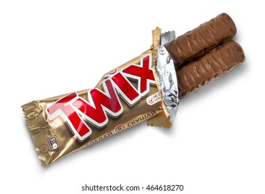 Chisinau, Moldova -  . October 05, 2015: Closeup Of Unwrapped Twix Candy Chocolate Bar