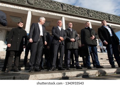 CHISINAU, MOLDOVA/JANUARY 13, 2016: Vladimir Plahotniuc(middle), Chairman Of The Democratic Party Of Moldova With Team.