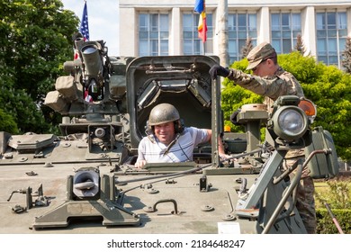 Chisinau, Republic Of Moldova - May 08 2016: Demonstration Of US Military Equipment And The National Army Of Moldova On The Central Square Of Chisinau After Military Exercises Dragon Pioneer 2016