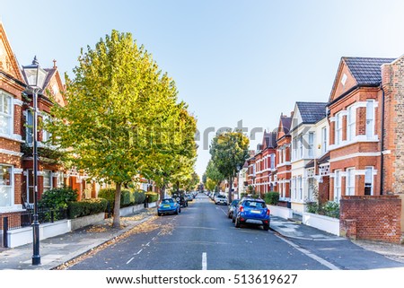 Chiswick suburb street in autumn, London, England