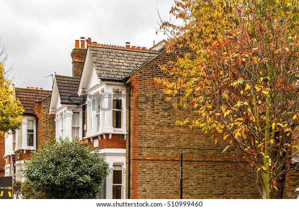 Chiswick suburb\
street in autumn, London,\
England