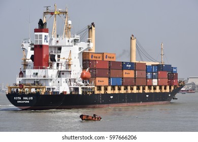 Chittagong, Bangladesh, 11 March 2017 : Container Ship at the Chittagong Port.