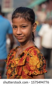 Chittagong / Bangladesh - November 2019: Unidentified Young Girl Living Near Kawran Bazar, Dhaka.