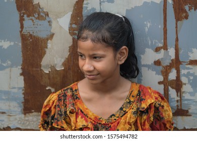 Chittagong / Bangladesh - November 2019: Unidentified Young Girl Living Near Kawran Bazar, Dhaka.