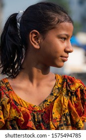 Chittagong / Bangladesh - November 2019: Unidentified Young Girl Living Near Kawran Bazar, Dhaka.