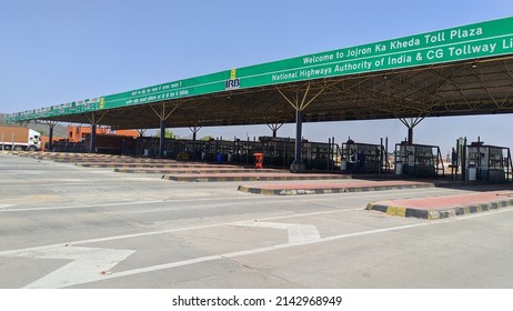 Chittorgarh, Rajasthan, India - July 2021: National Highway Express Toll Plaza. Side View Of Toll Tax On NHAI.

