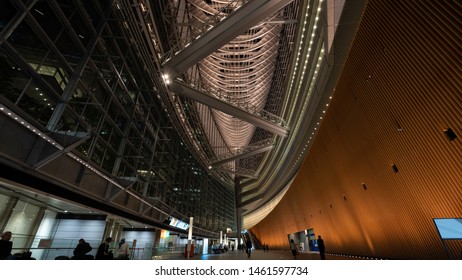 CHIYODA, TOKYO, JAPAN - MAY 23, 2019:  Interior Of Tokyo International Forum's Glass Building Lobby. The Complex Was Designed By Architect Rafael Viñoly.