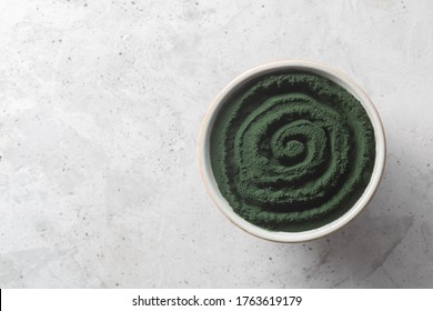 Chlorella Algae. Detox Superfood, Which Contains Protein, Fat, Carbohydrate And Vitamins, Top View