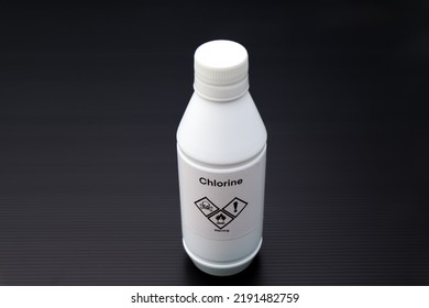 Chlorine In Bottle, Chemical In The Laboratory And Industry